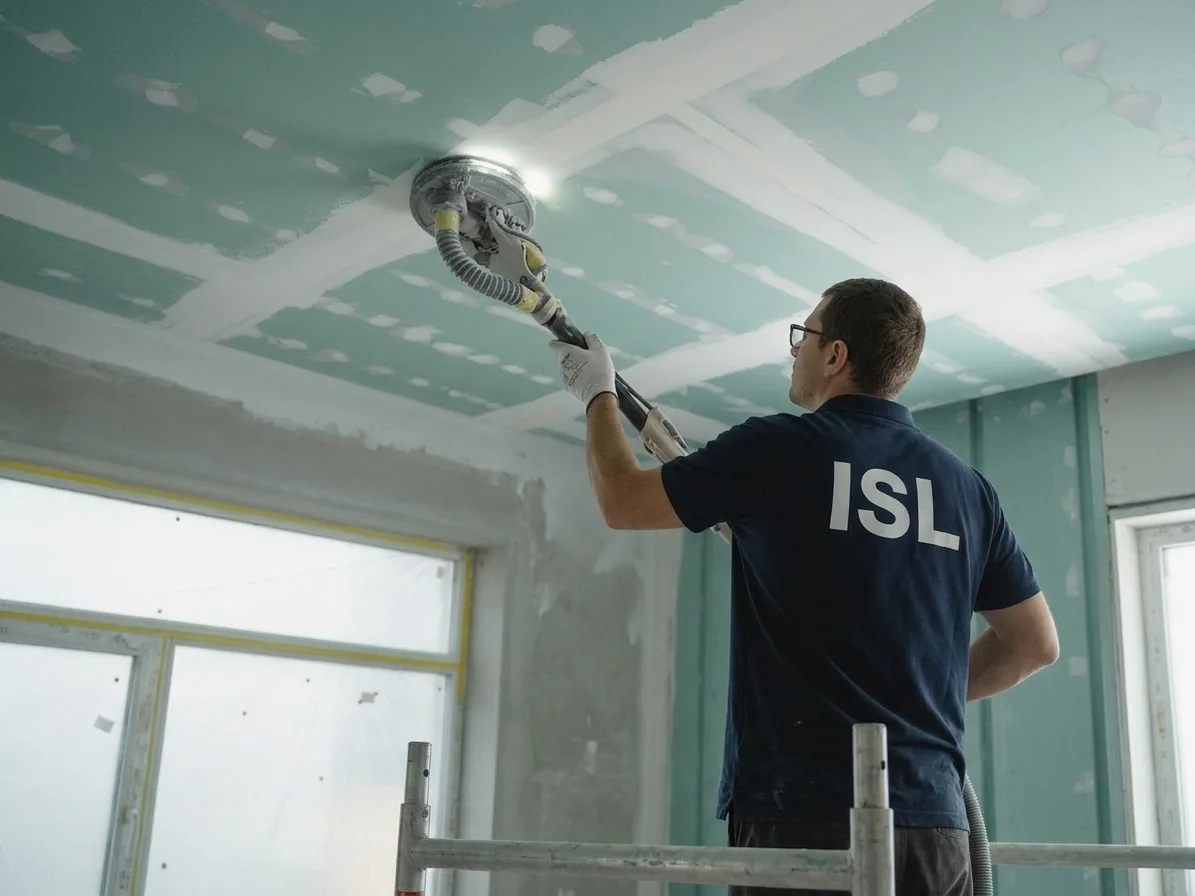 Finition d'un plafond isolant par un technicien ISL Finition d'un plafond isolant par un technicien ISL